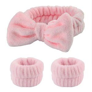 Pink spa headband and wristbands 3 piece set